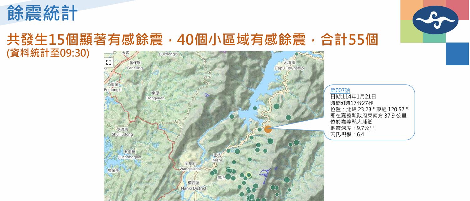 嘉義大埔地震餘震統計。(圖/氣象署)