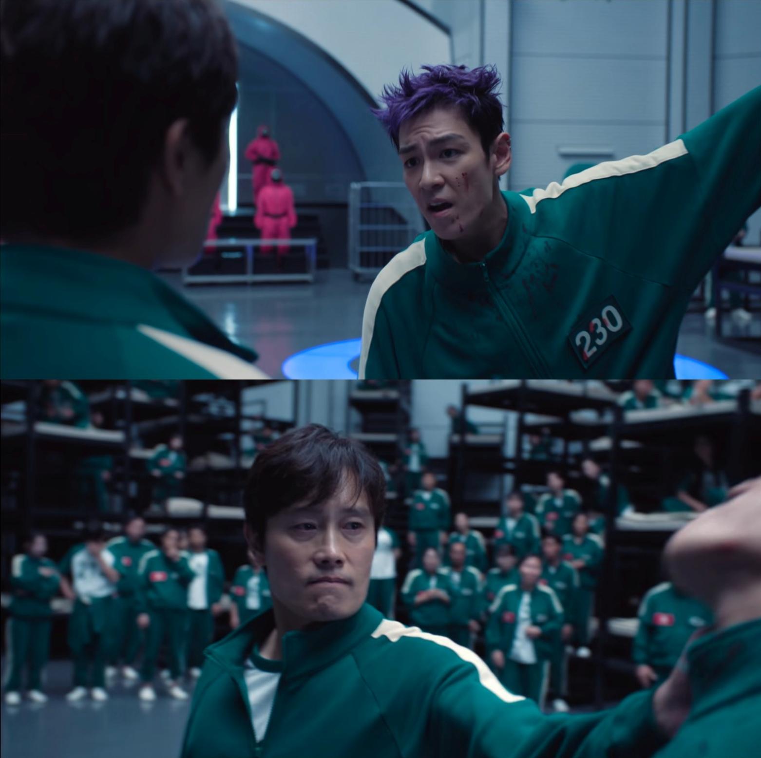 T.O.P.劇中台詞惹怒李炳憲,還因此挨揍。(圖/翻攝自Netflix)