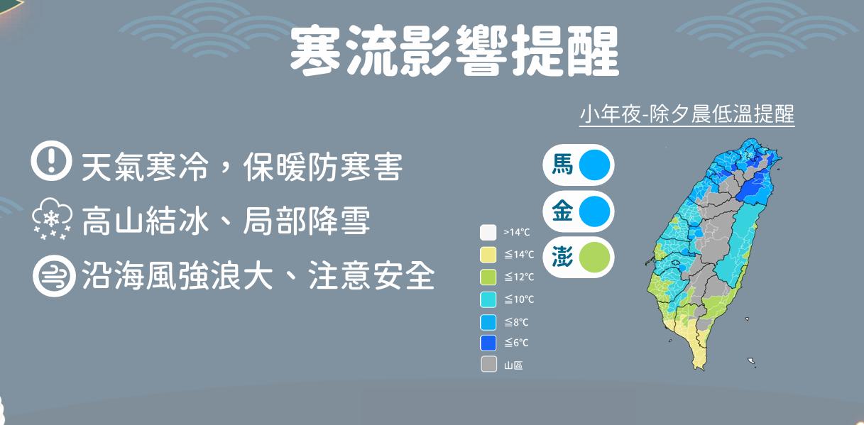 寒流影響提醒。（圖／氣象署）