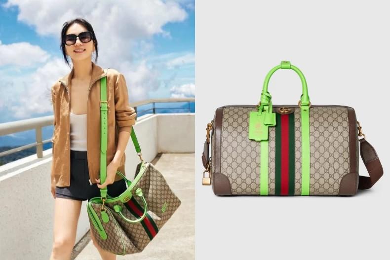 Ella背GUCCI SAVOY中型手提旅行袋。(圖/翻攝自IG@him_ella0618、GUCCI官網)