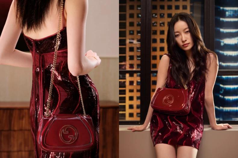 GUCCI的Rosso Ancora Blondie皮革肩背包。(圖/GUCCI提供)
