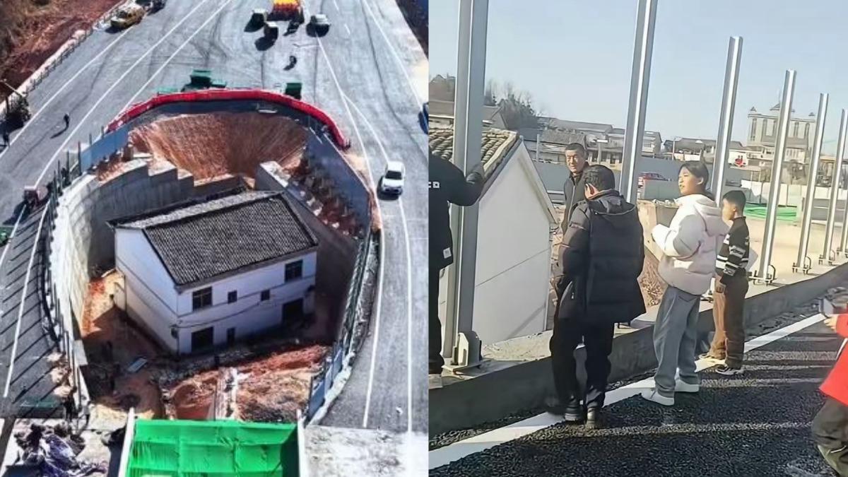 奇特的景象吸引路人圍觀。(圖/取自微博)