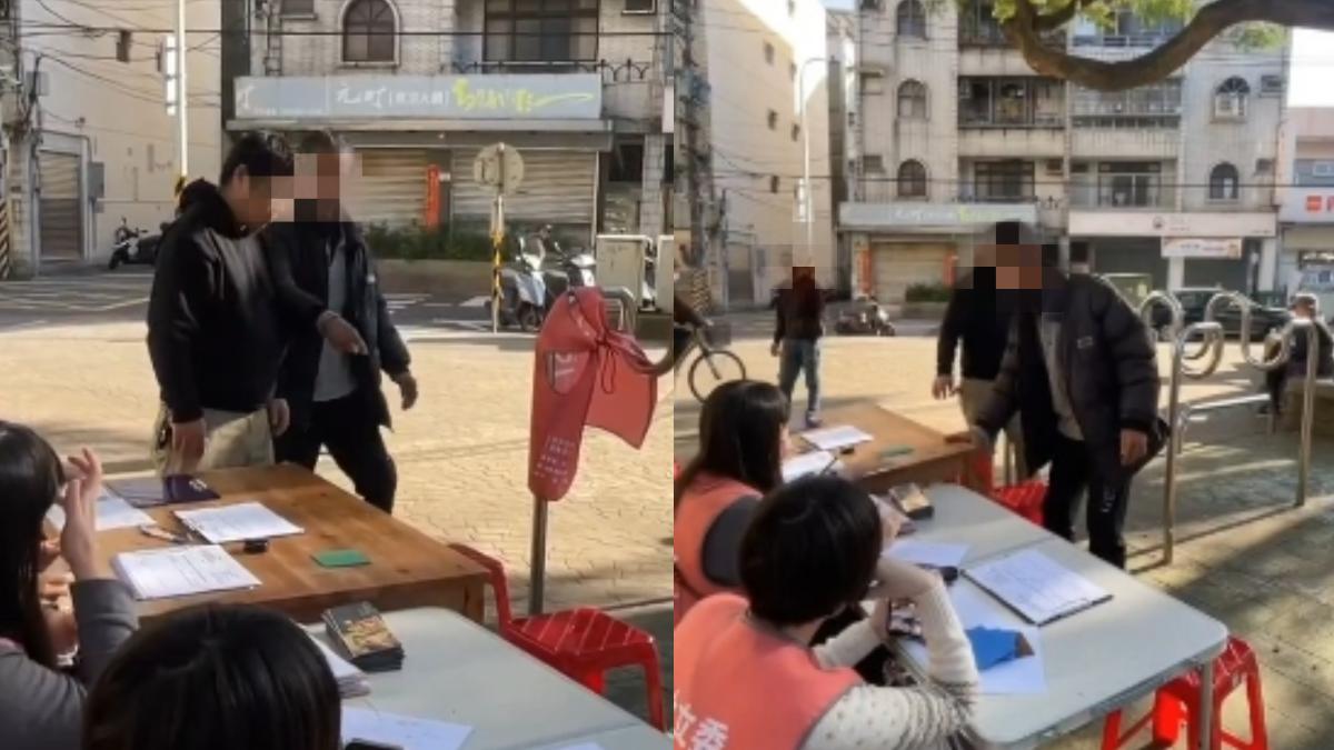該名酒醉男子跑到罷免攤位鬧事。（圖／民眾提供）
