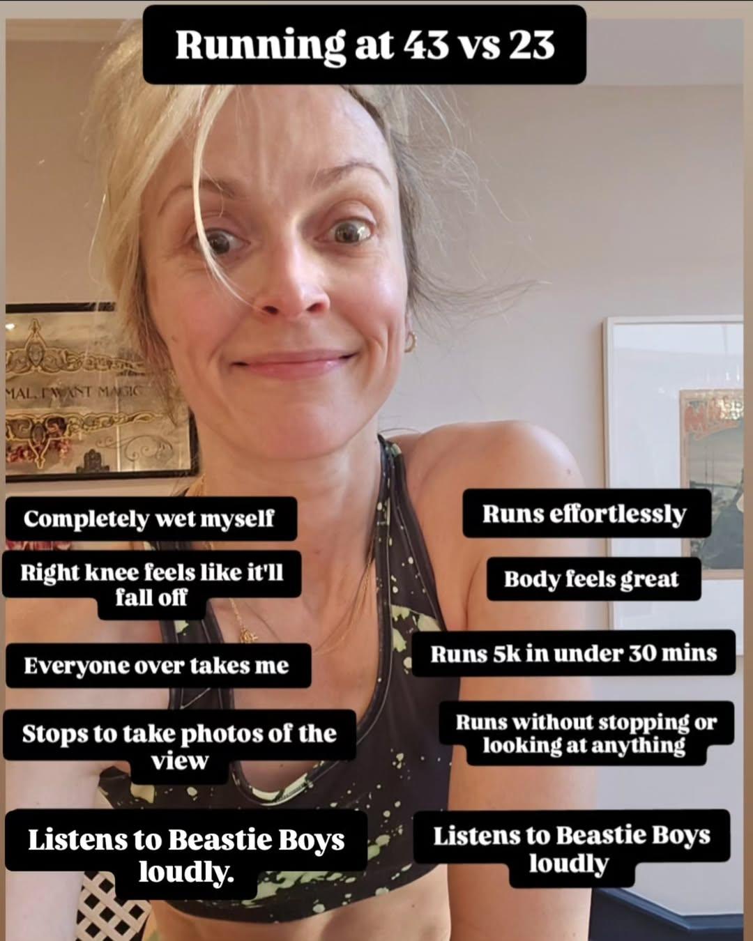 菲妮科頓坦承,目前的體力已大不如前。(圖/翻攝自IG @fearnecotton)