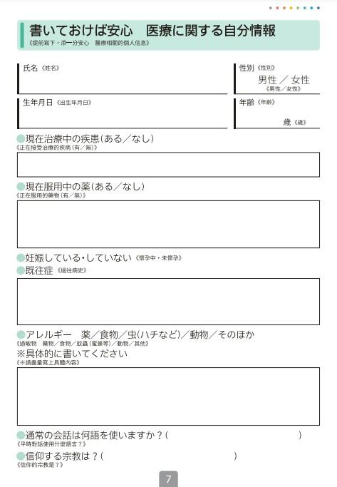 病歷表的中日對照。(圖/翻攝自日本國家旅遊局)