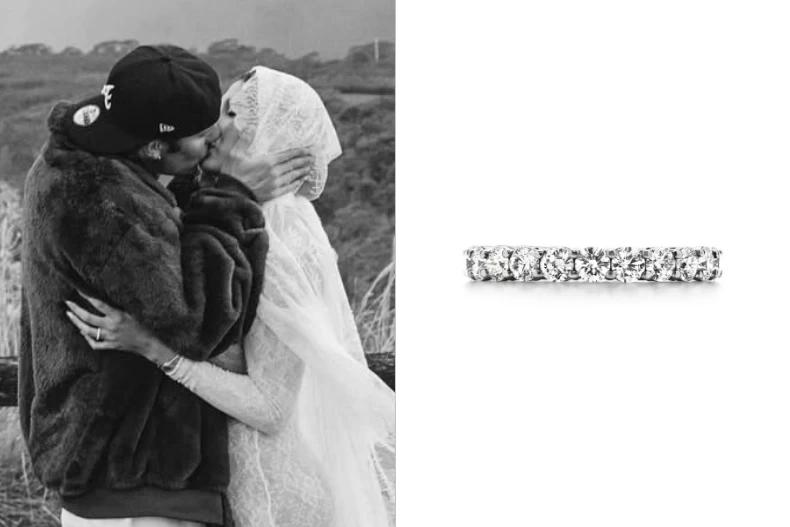 小賈斯汀夫妻孕婦寫真也戴Tiffany。(圖/翻攝自IG@justinbieber、Tiffany & Co.)