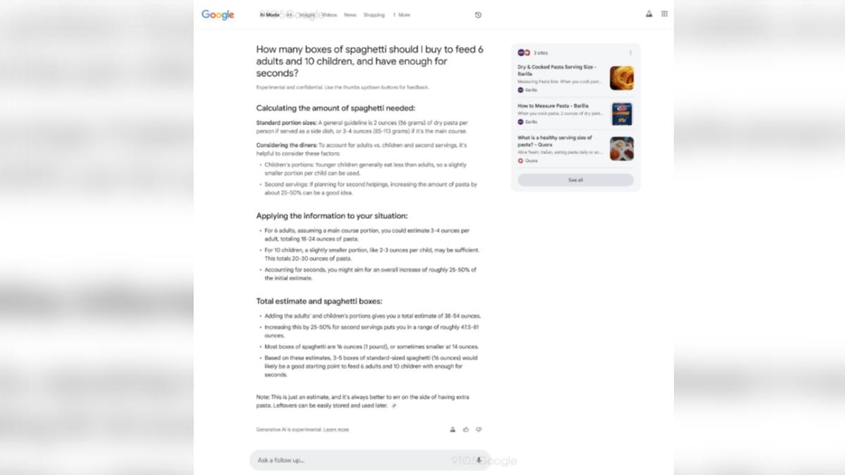 Google搜尋新AI模式截圖曝光。(圖/翻攝自9to5google)