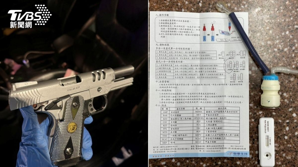 警方在車上查獲玩具槍、安非他命吸食器。(圖/TVBS)