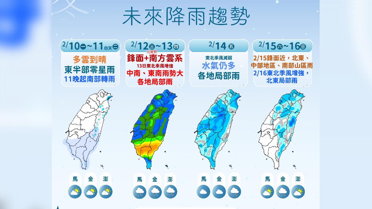 天氣/元宵雨神同行!鋒面+南方雲系南部「下到發黃」 雨區看這