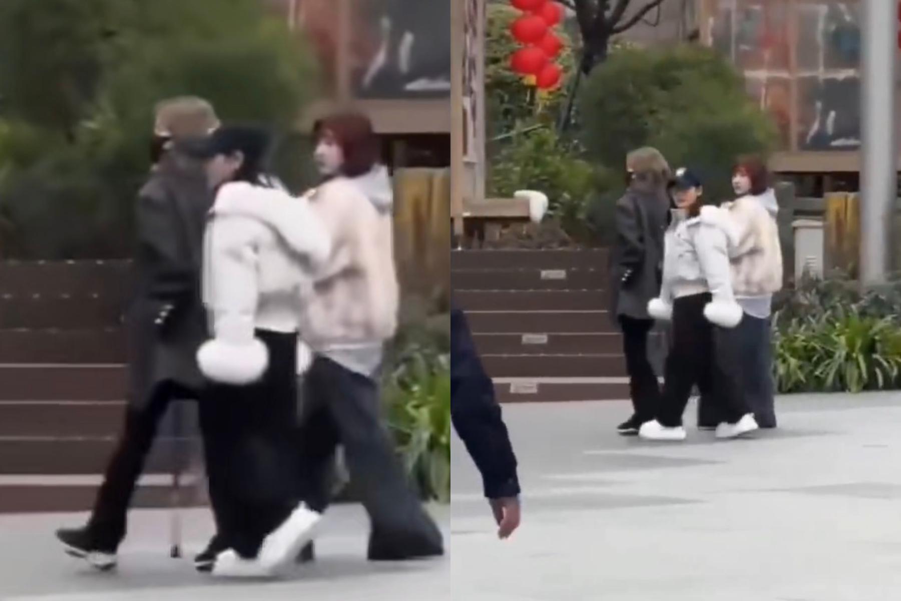 趙露思與2名女性友人一起散步。(圖/翻攝自微博)