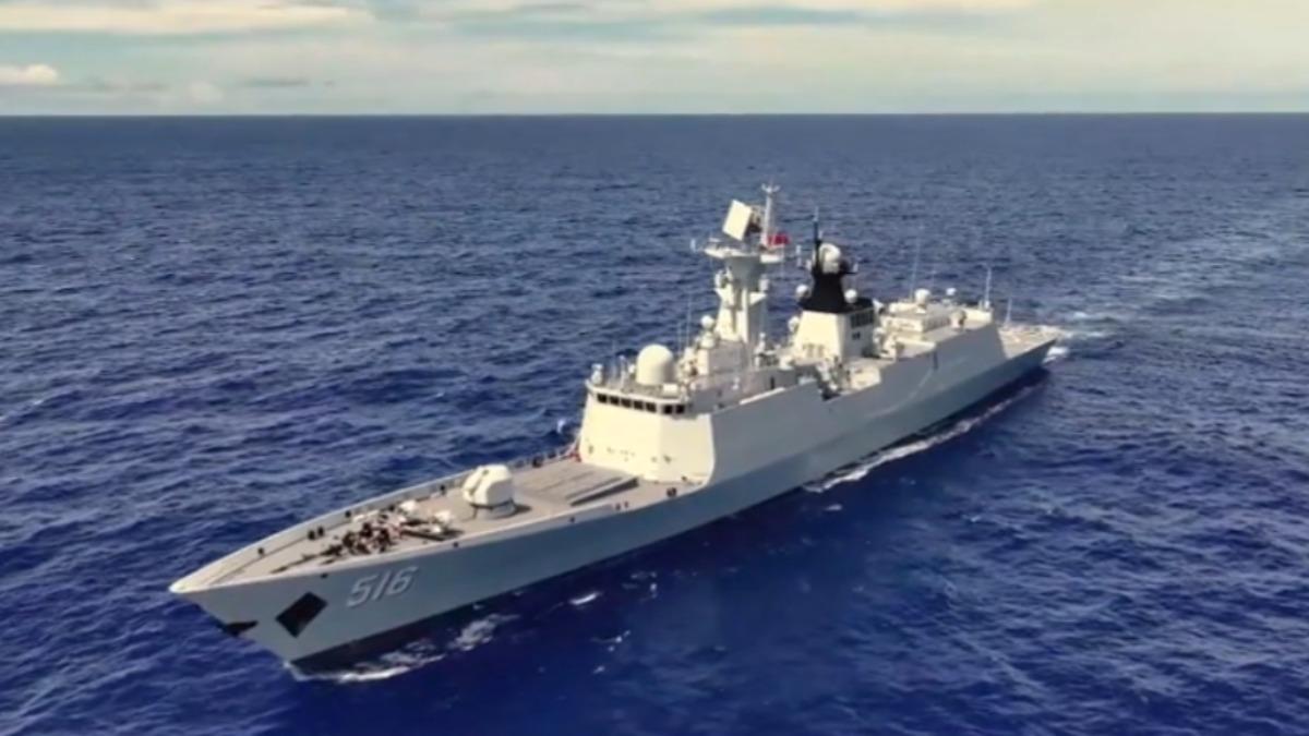 解放軍「淮北艦」台周邊戰備警巡（圖／CCTV+）