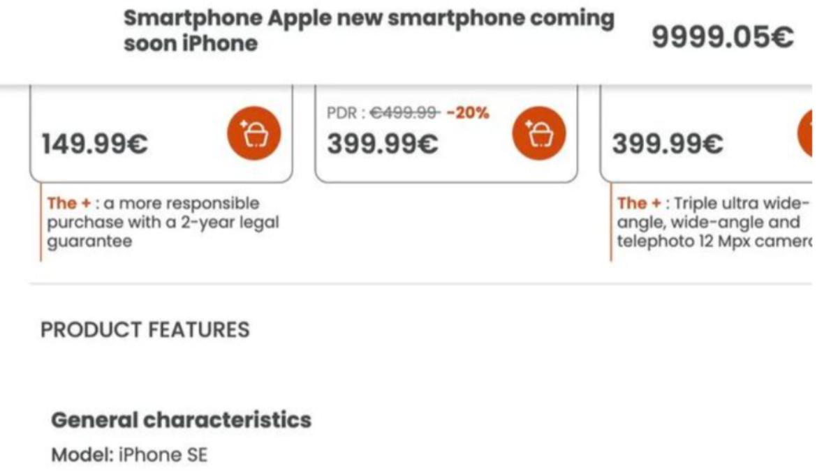 iPhone SE4遭偷跑上架頁面曝光,標示價格明顯不是售價。(圖/翻攝自MACRUMORS)