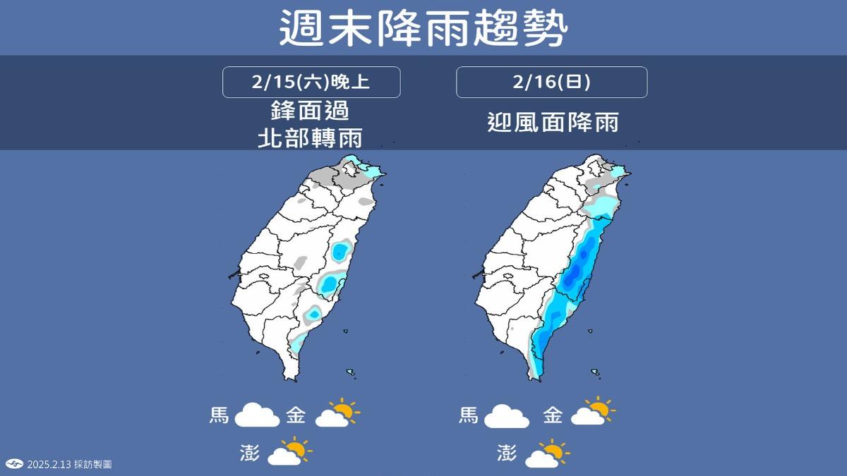週末降雨趨勢。（圖／TVBS）