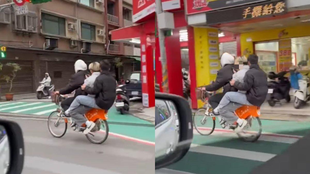屁孩3貼騎YouBike!後座懸空掛車外 網傻眼:共享用到極致