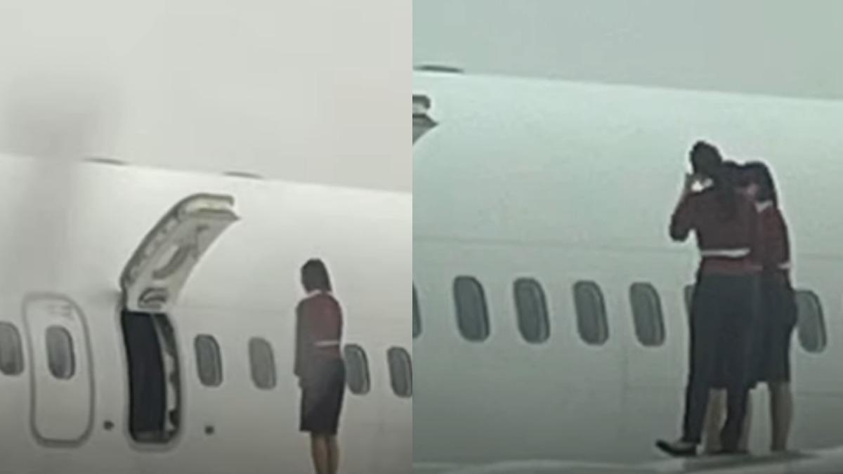 傻眼!飛機延誤1小時 空服員開逃生門「爬機翼拍美照」