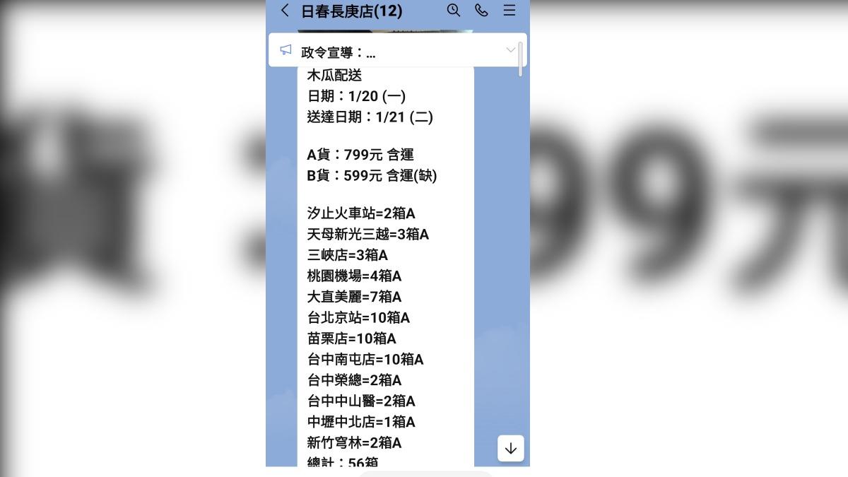 加盟主卓先生提供向執行長回報的最新訂購紀錄。（圖／卓先生提供）