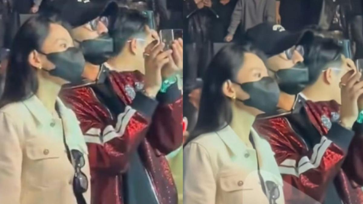 汪峰與女友約會看演唱會畫面曝光。(圖/翻攝自微博)