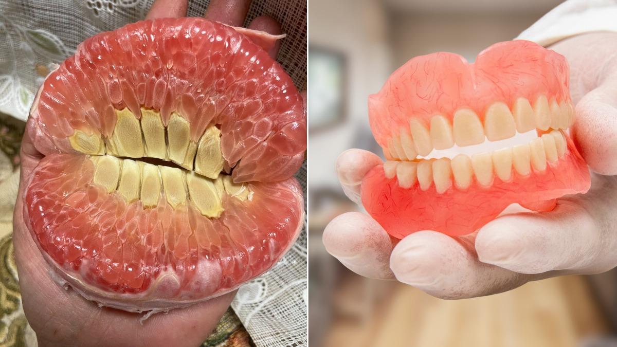 日網友剝開葡萄柚驚見「整副假牙」 全網傻眼:密集恐懼發作