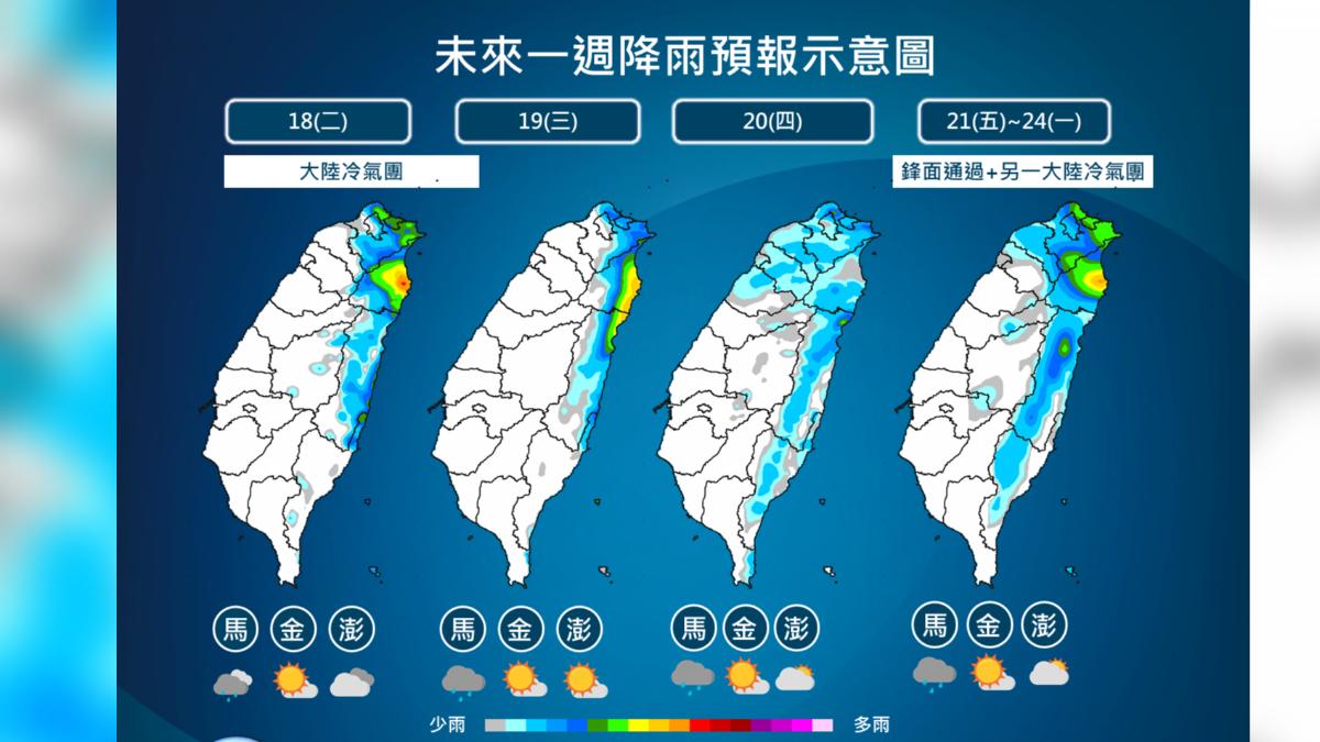未來一週降雨預報。(圖/中央氣象署)