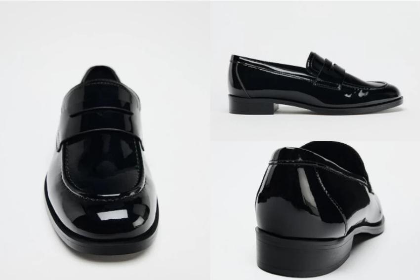 ZARA 漆皮樂福鞋的薄底鞋型和Prada神韻一致。（圖／ZARA提供）