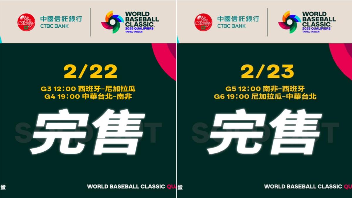 22、23日賽事門票已完售。（圖／翻攝自WBCQ 世界棒球經典賽資格賽臉書）