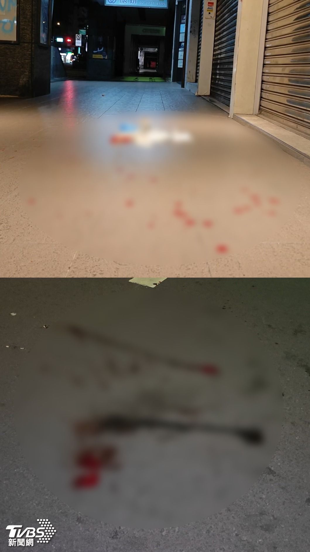 敦南錢櫃KTV旁的騎樓及路面留下大片血跡。(圖/TVBS)