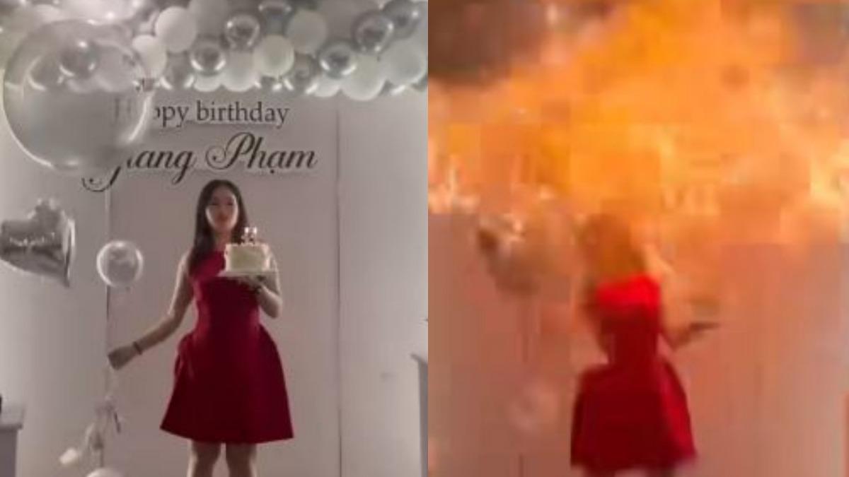 越女生日開趴!氫氣氣球碰蠟燭突爆炸冒火 開心慶生險毀容