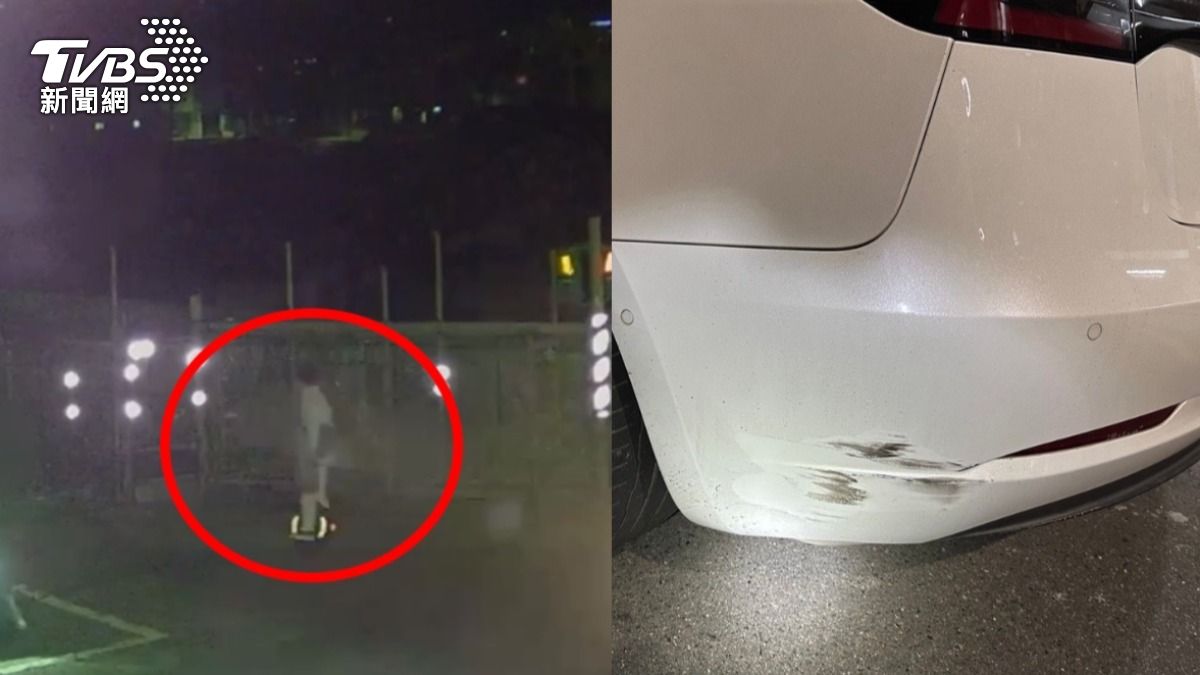 新北男騎電動獨輪車違規上路 重心不穩「撞上特斯拉」逃了