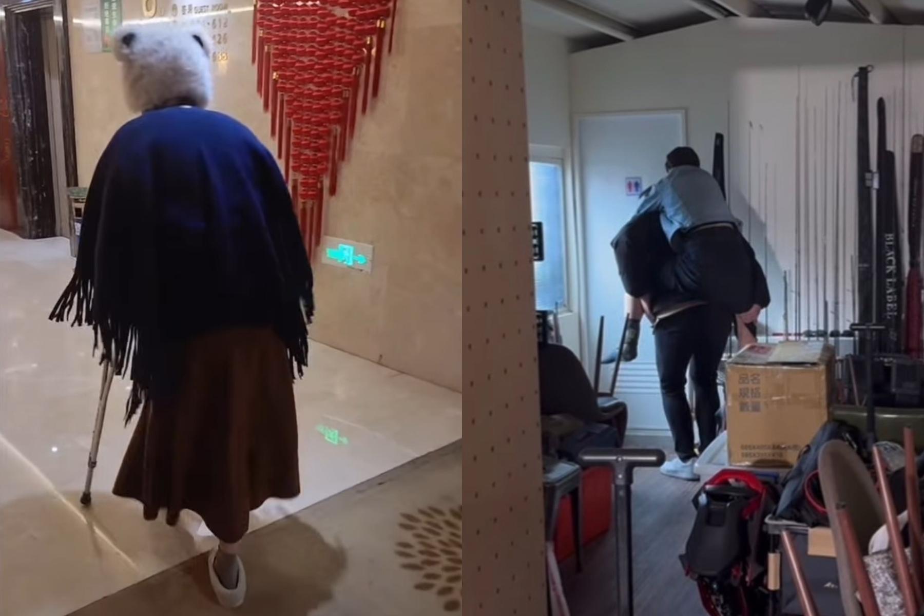 劉品言因受傷需要人揹到廁所。(圖/翻攝自劉品言IG)