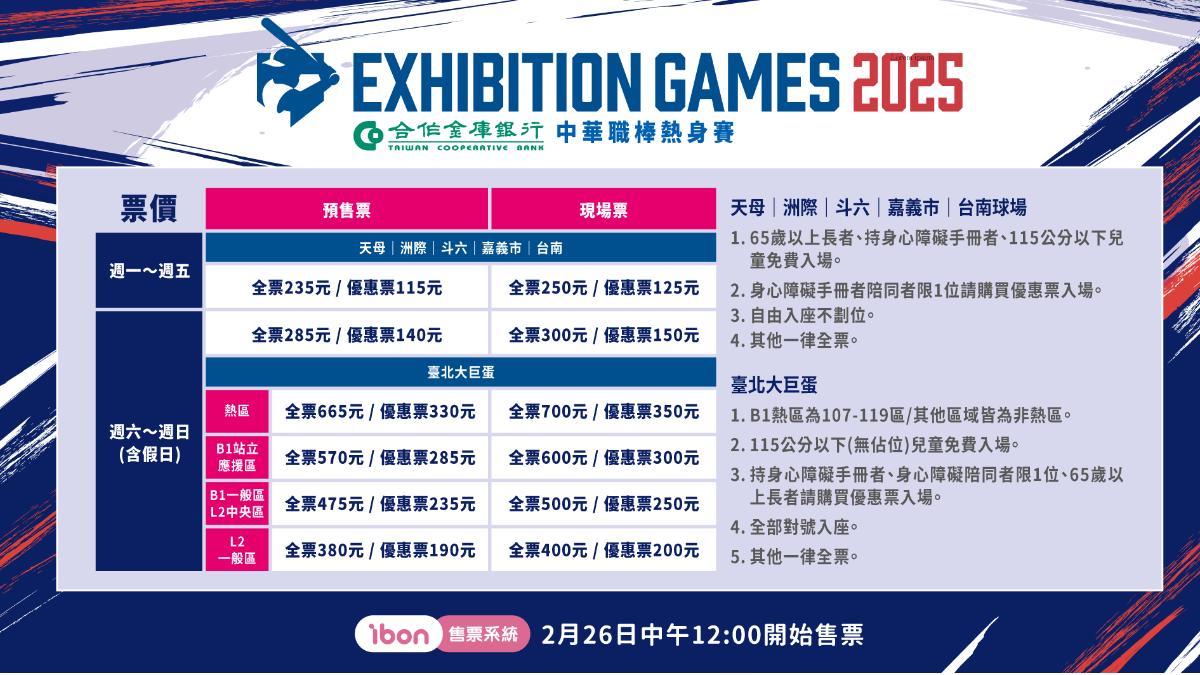 2025中華職棒熱身賽,自今日起,即可透過ibon機台及網站購票 (圖 / 翻攝 ibon售票系統網站)