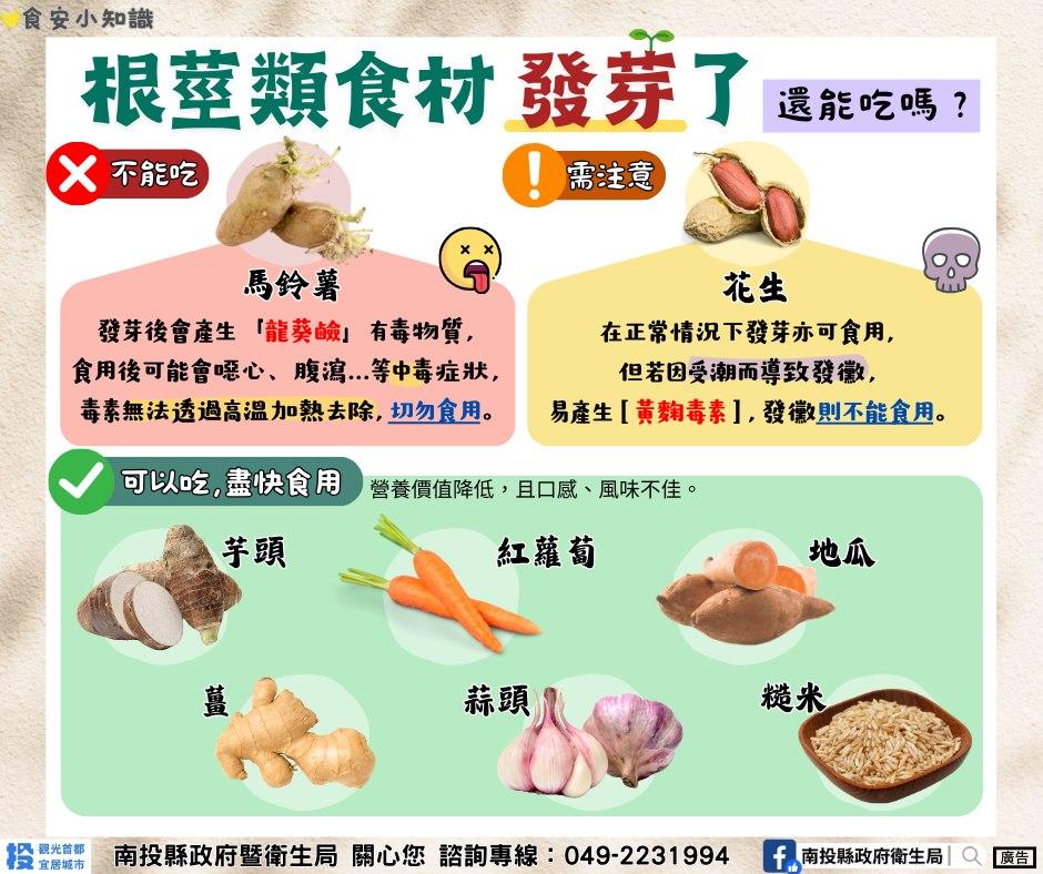 根莖類食材發芽還能吃嗎？（圖／翻攝自南投縣政府衛生局臉書）