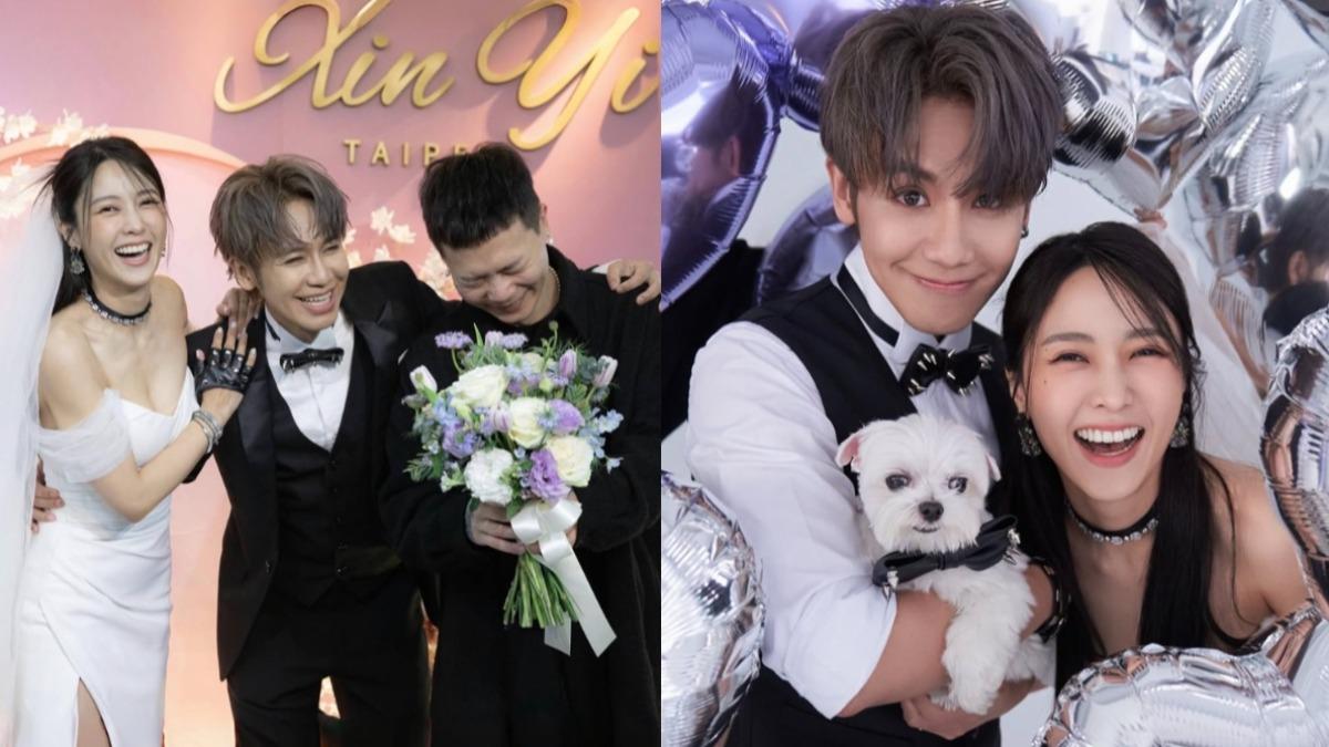 鼓鼓和大元帶愛犬一起拍攝婚紗照,好友蕭秉治則擔任證婚人。(圖/翻攝自鼓鼓IG)