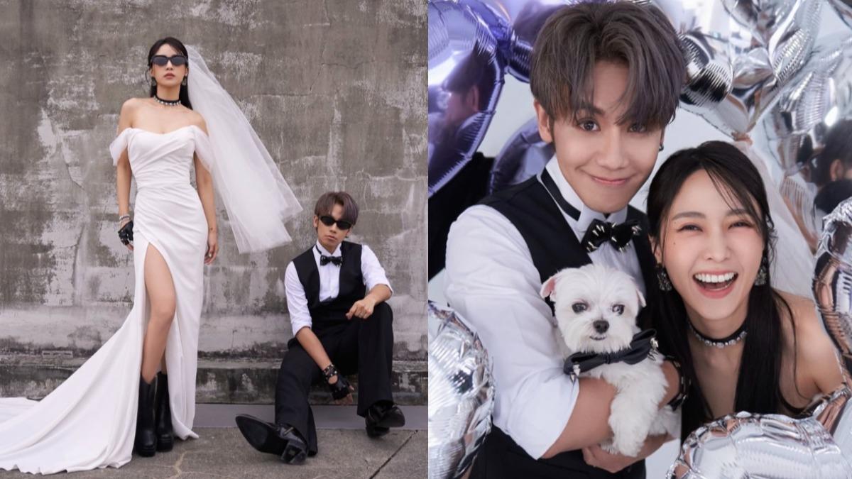 鼓鼓和大元登記結婚，更帶著愛犬呂小柱一起拍婚紗照。（圖／翻攝自鼓鼓IG）