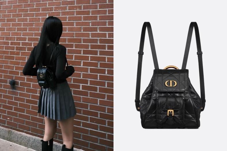 Jisoo的愛用後背包:Dior Caro 小型後背包。(圖/翻攝自IG@jisooyaachu、DIOR官網)