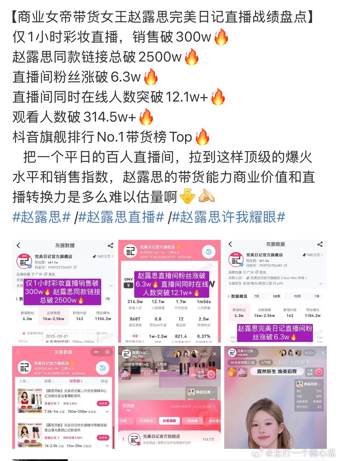 趙露思此次直播帶貨金額相當驚人。(圖/翻攝自微博)