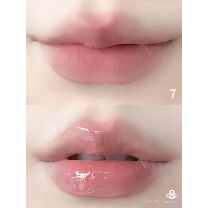 透明唇釉只需點綴在唇峰與下唇中央,才不會讓雙唇看起來過於油亮。(圖/翻攝自小紅書@木木仙)