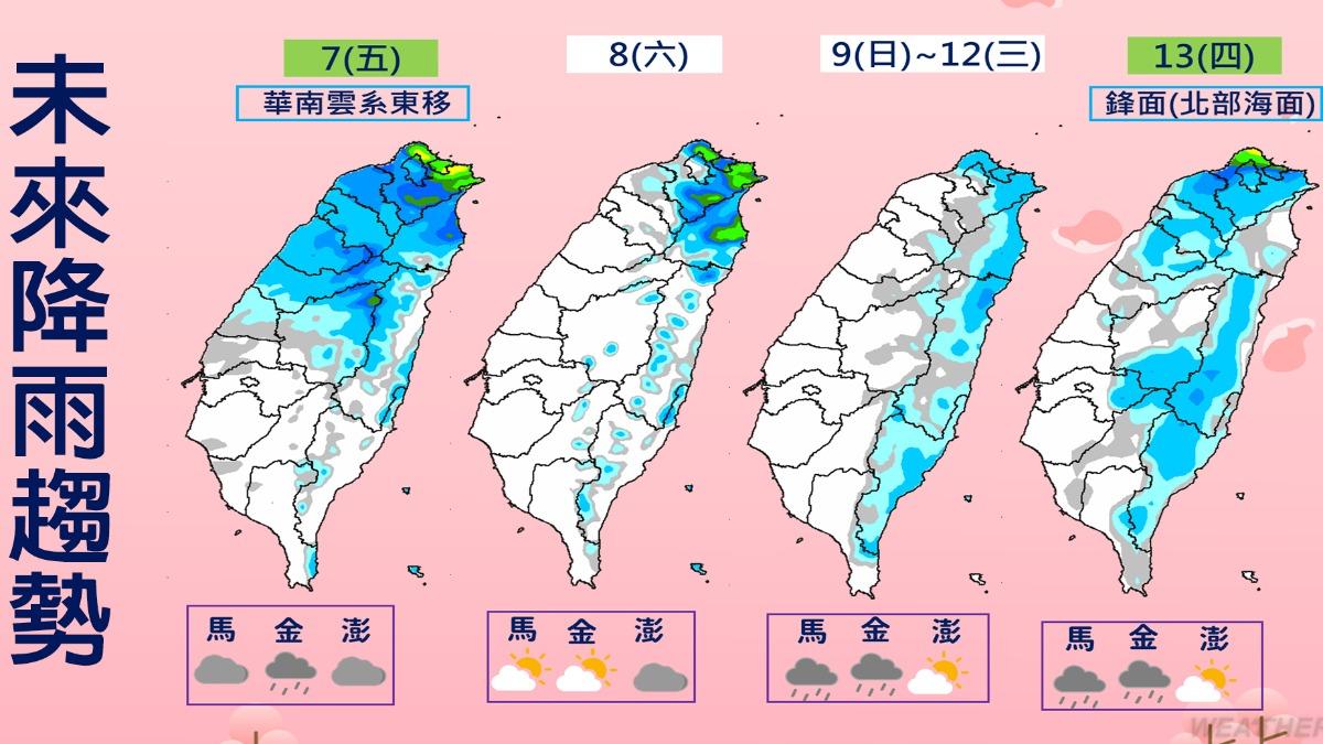天氣/週末回暖至下週三!週四至週日鋒面接近 雨增再轉涼