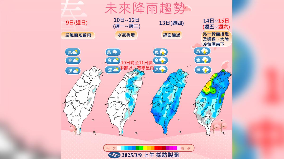 降雨趨勢。(圖/氣象署提供)