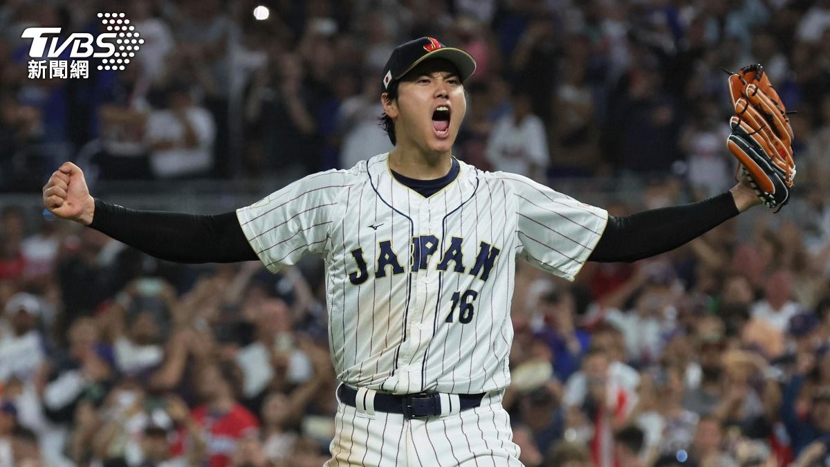 大谷翔平在2023年WBC冠軍賽賞給楚奧特再見三振。(圖/達志影像美聯社)