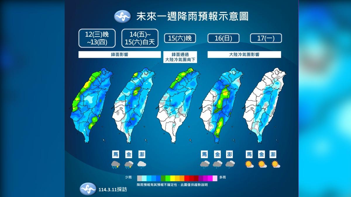 未來一週降雨。（圖／氣象署提供）