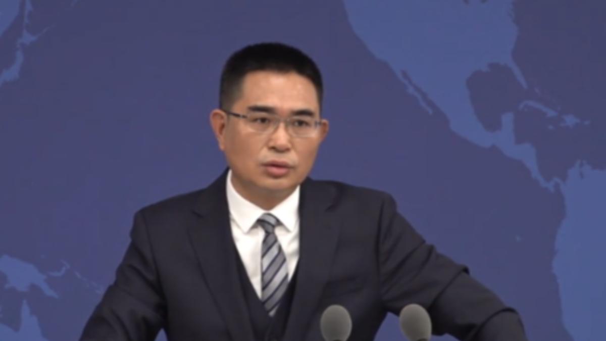 大陸國台辦發言人陳斌華主持12日的記者會。(圖/記者蔡儀潔 攝)