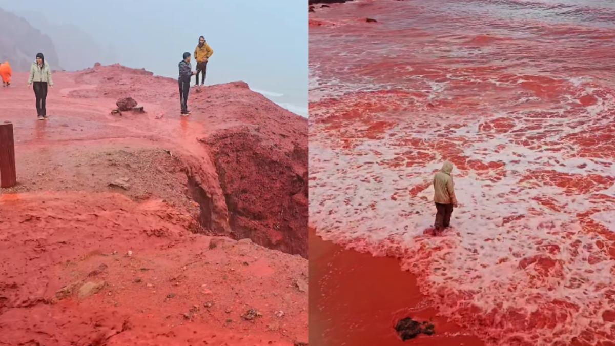 有片/海水全染紅!伊朗海灘「血雨」奇景 網驚:像世界末日