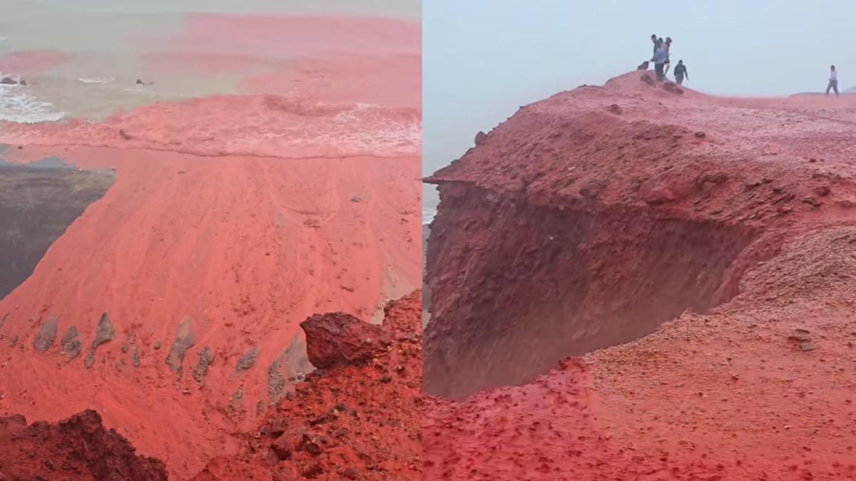 伊朗彩虹島土壤含有大量氧化鐵,形成「血雨奇景」。(圖/翻攝自hormoz_omid IG)