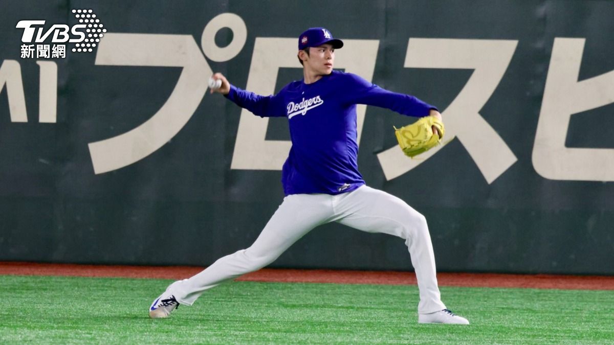 在東京巨蛋訓練的佐佐木朗希。 (圖/藍于洺攝)