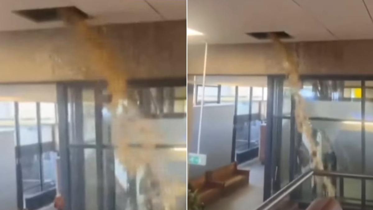 荷蘭德爾夫特科技大學污水管線爆裂、導致大量糞水傾瀉而下。（圖／翻攝自YouTube@NOS Stories）