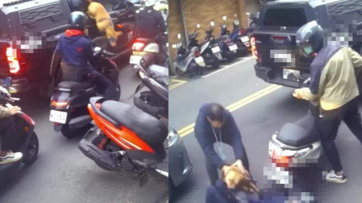 比特犬攻擊機車騎士。(圖/翻攝畫面)