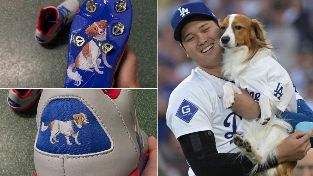 大谷翔平海外賽不忘愛犬DECOY 釘鞋鞋底、後跟滿滿都是牠