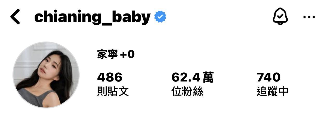 家寧的粉絲數持續下降,14日還有62萬。(圖/翻攝自IG @chianing_baby)