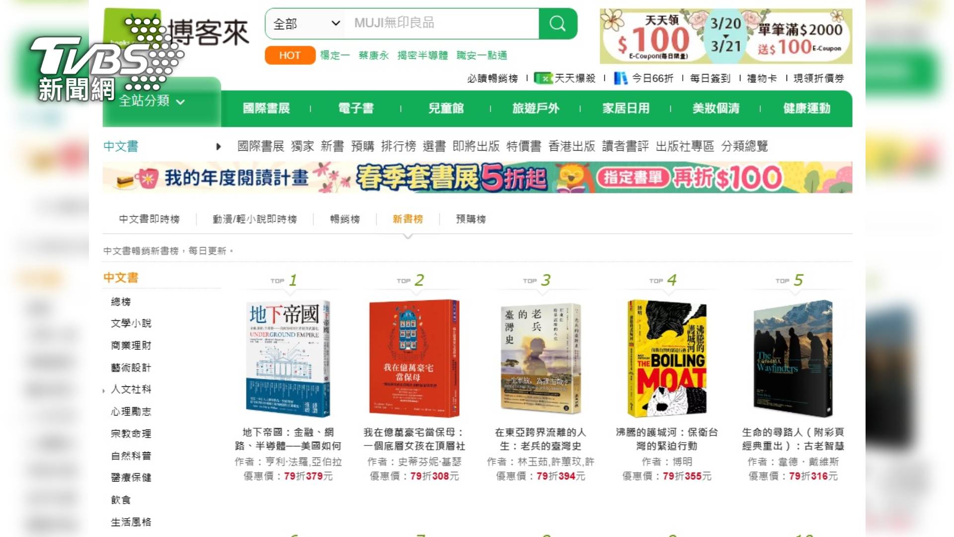 川普2.0效應掀書市熱潮　TVBS 『地下帝國』登博客來人文社科新書榜首