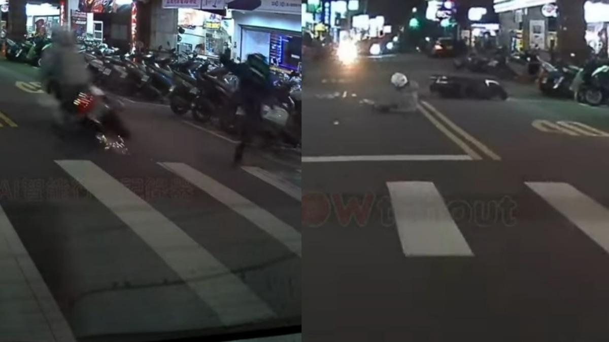 機車騎士擦撞男童後慘摔在地。（圖／YouTube WoWtchout - 地圖型行車影像分享平台）